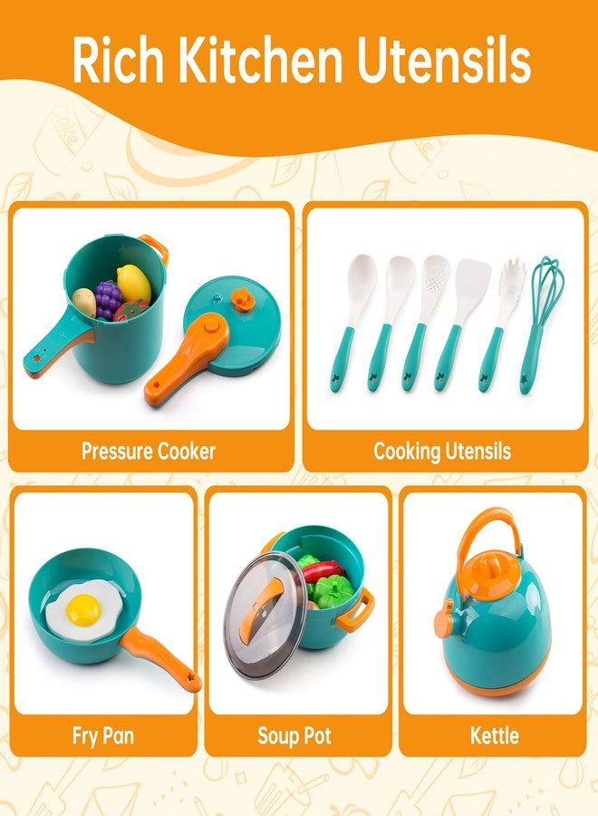 Zero Zoo 60Pcs Kids Mini Play Kitchen Accessories, Pretend Cooking Play Set with Cookware, Tableware & Fruit & BBQ Sets, Learning Gift for Boys, Girls, Toddlers,Green - Image 5